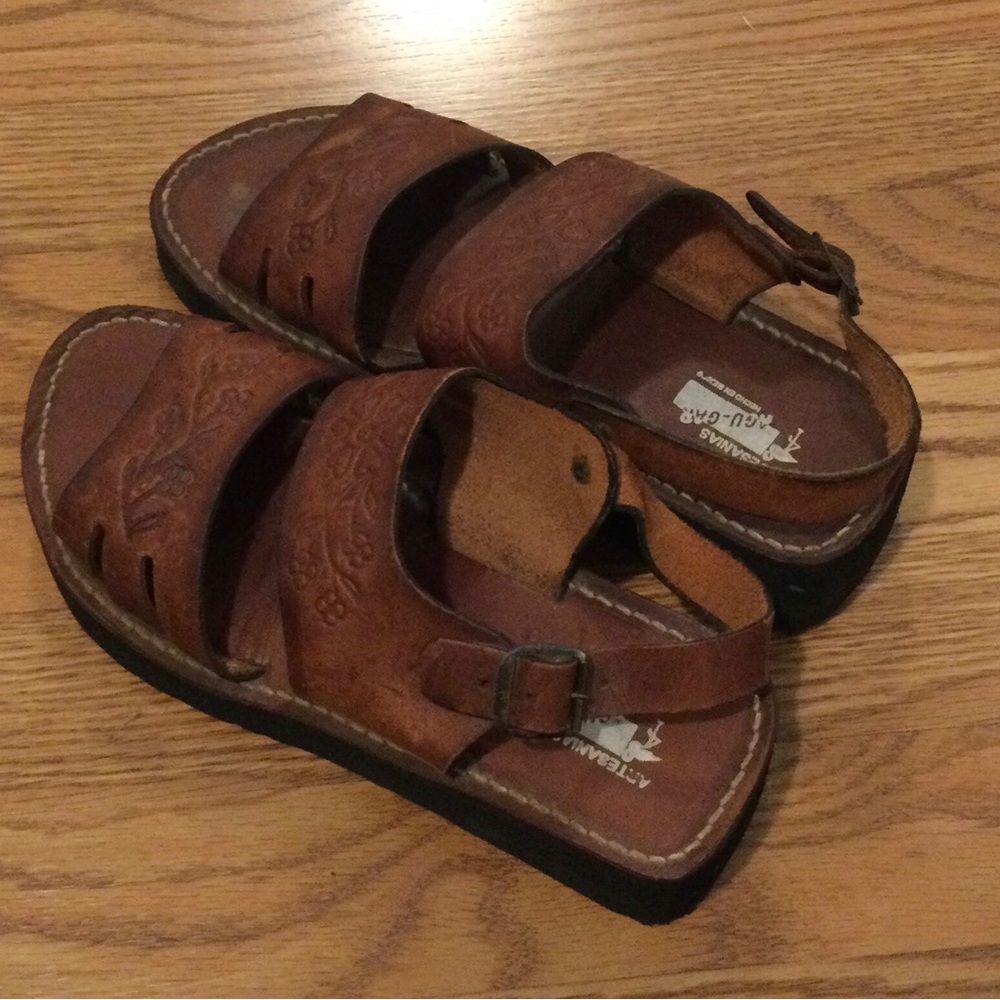 Woman’s Genuine Brown Leather Adjustable Strap Sandals